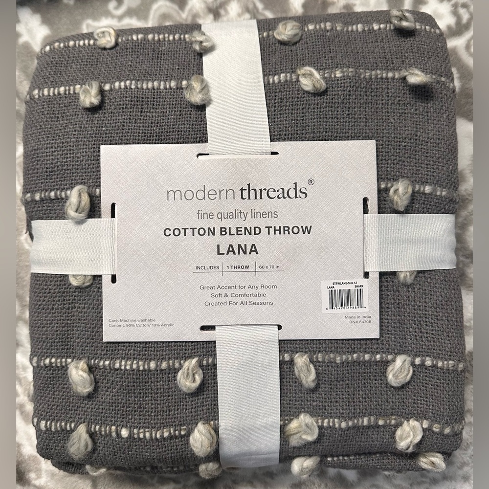 Gray Cotton Blend Throw